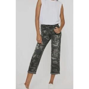 Kancan Size 11/29 Olive Green Camo Distressed Boyfriend Jeans High Rise